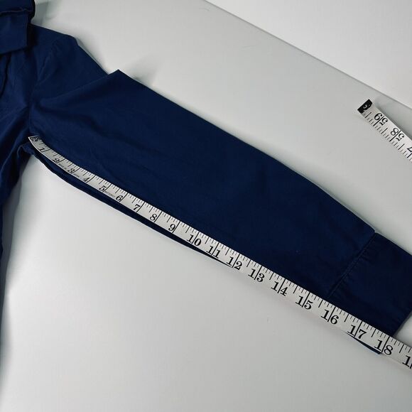 Talbots Blue Pin Tuck Blouse Petite Sz S Button Up Shiny Buttons Mock Neck Women - Picture 9 of 13